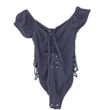 NEW Olivaceous LaceUp Bodysuit Black Small Peasant Boho Festival Short Sleeve