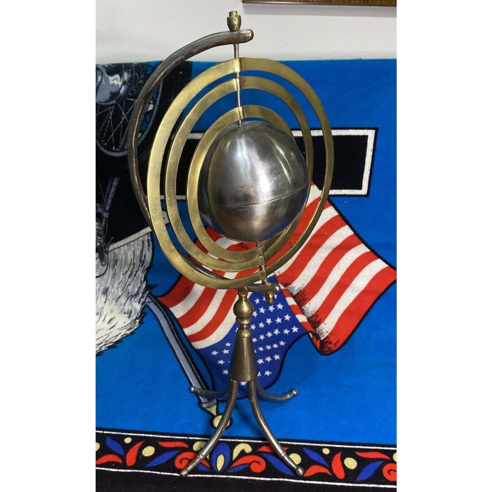 VINTAGE MID CENTURY MODERN ARMILLARY SPHERE CHROME METAL SCULPTURE