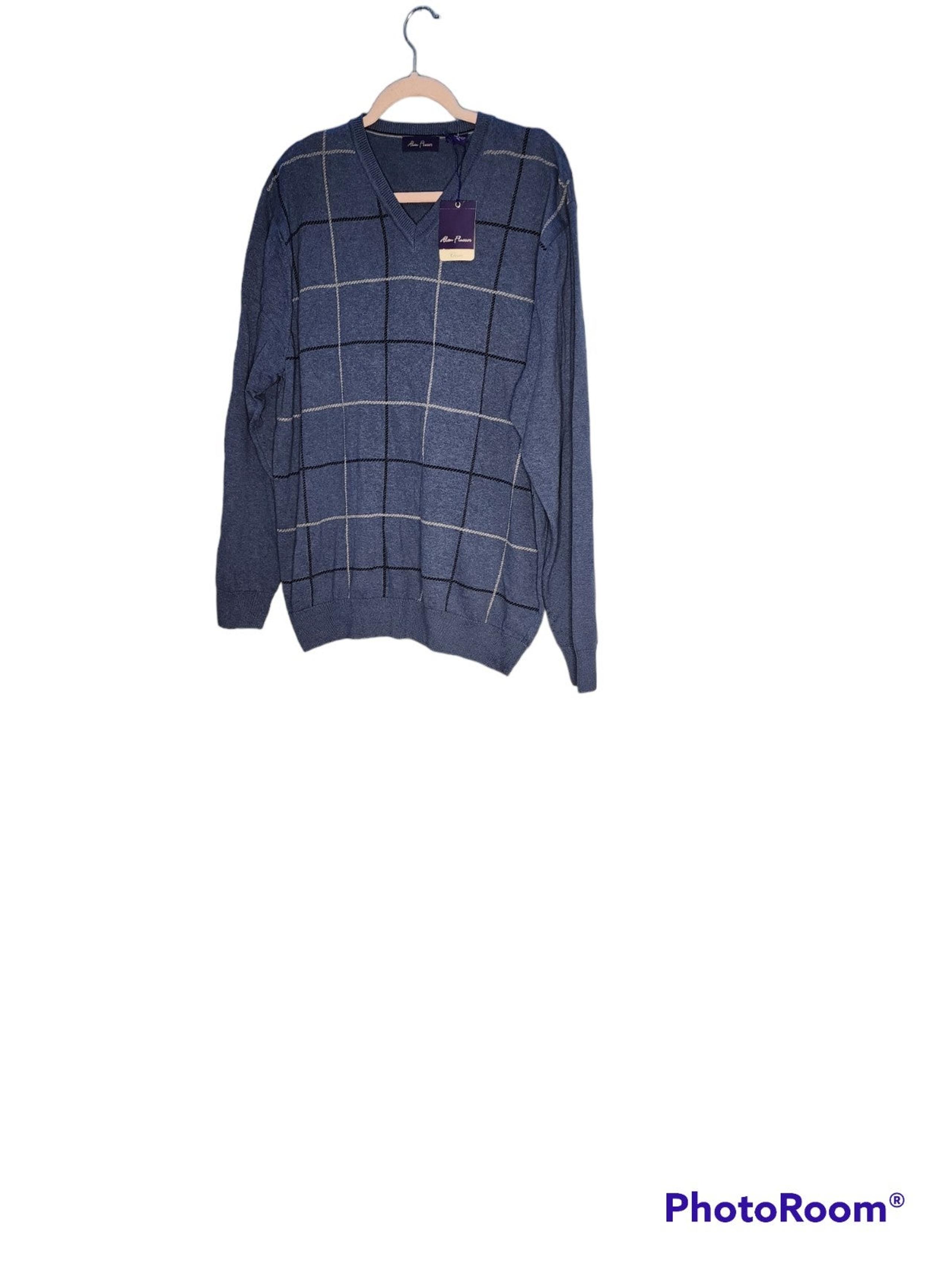 Alan Flusser Men's V neck long sleeve classic sweater colour blue size XL
