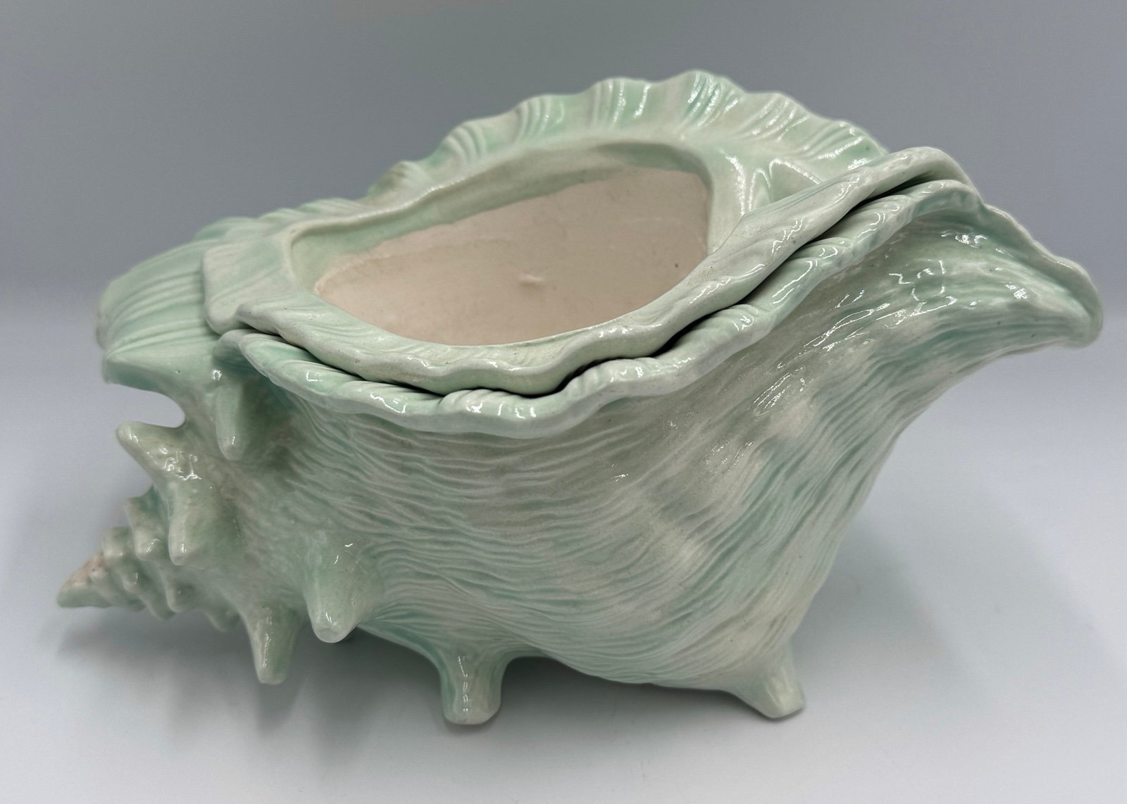 Vintage Atlantic Mold Glossy Nesting Conch Shell Planter A1414 A1375
