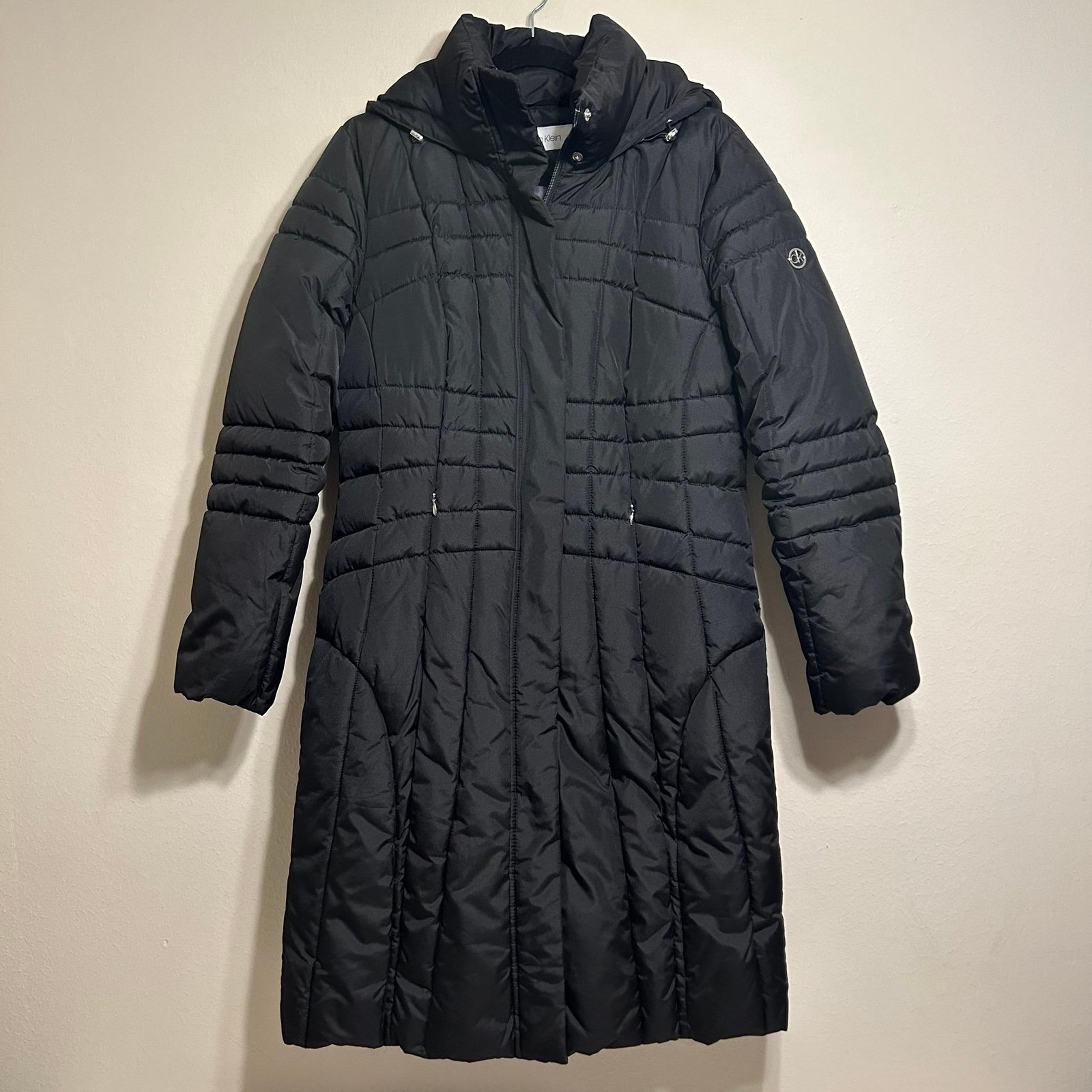 Calvin klein Women’s Black Quilted Puffer Coat With Puffer Long jacket Size M