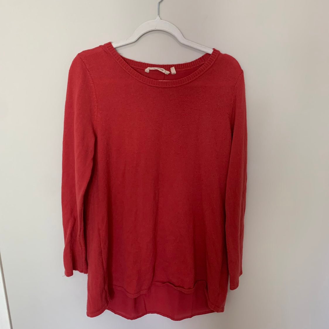 Soft surroundings Long Line Coral Wool/Alpaca Blend Woven Back Sweater Size M