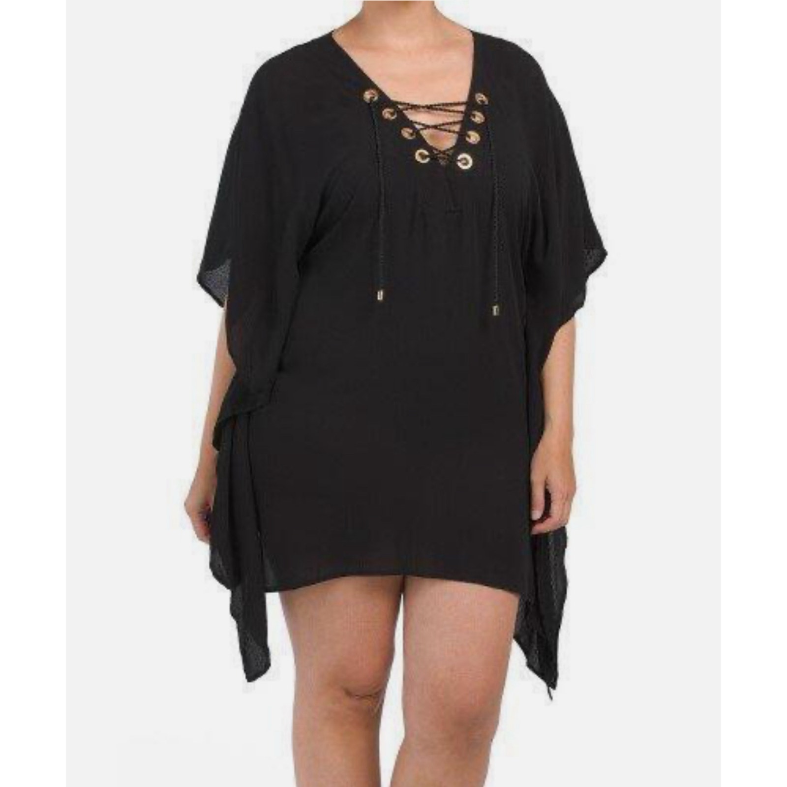 LA BLANCA Black Capri Lace-up Cover-up Caftan Plus Size 3X New