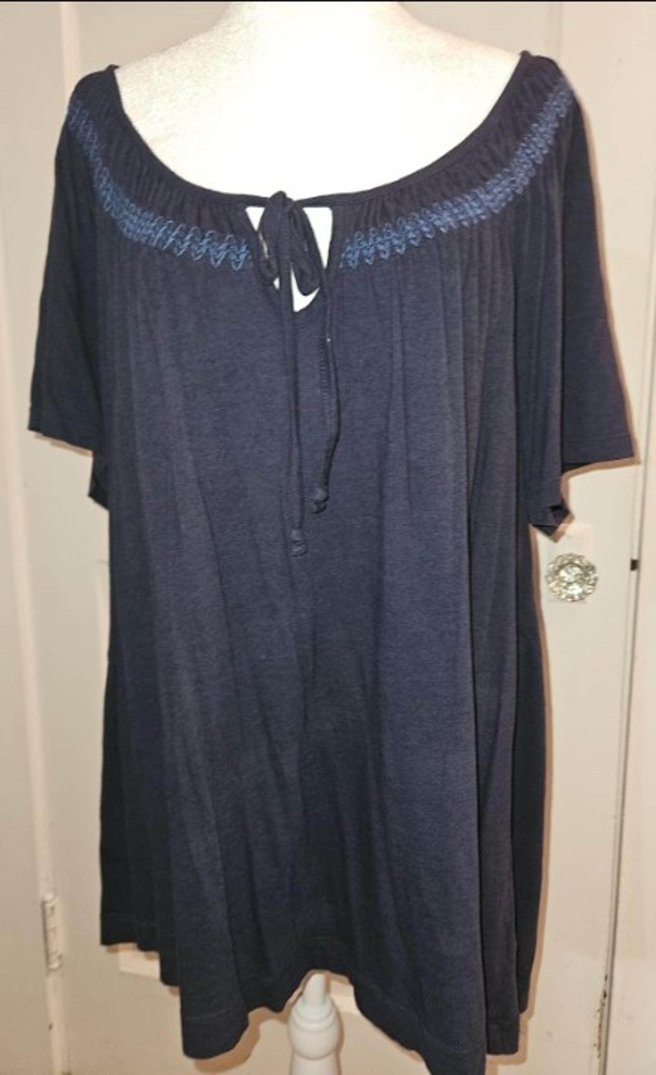 * MOSSIMO Navy Blue Peasant Boho Smocked Pullover Top Ladies Plus 28W 30W