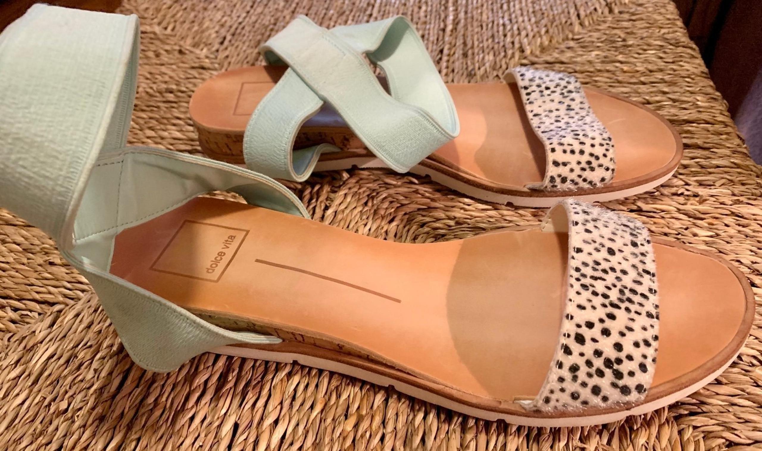 Dolce Vita Vivian Low Wedge Sandal, Light Blue/Mint Strap, Size 8, Gently Worn