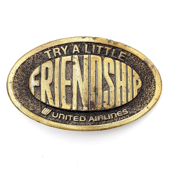 United Airlines Belt Buckle Vintage Try