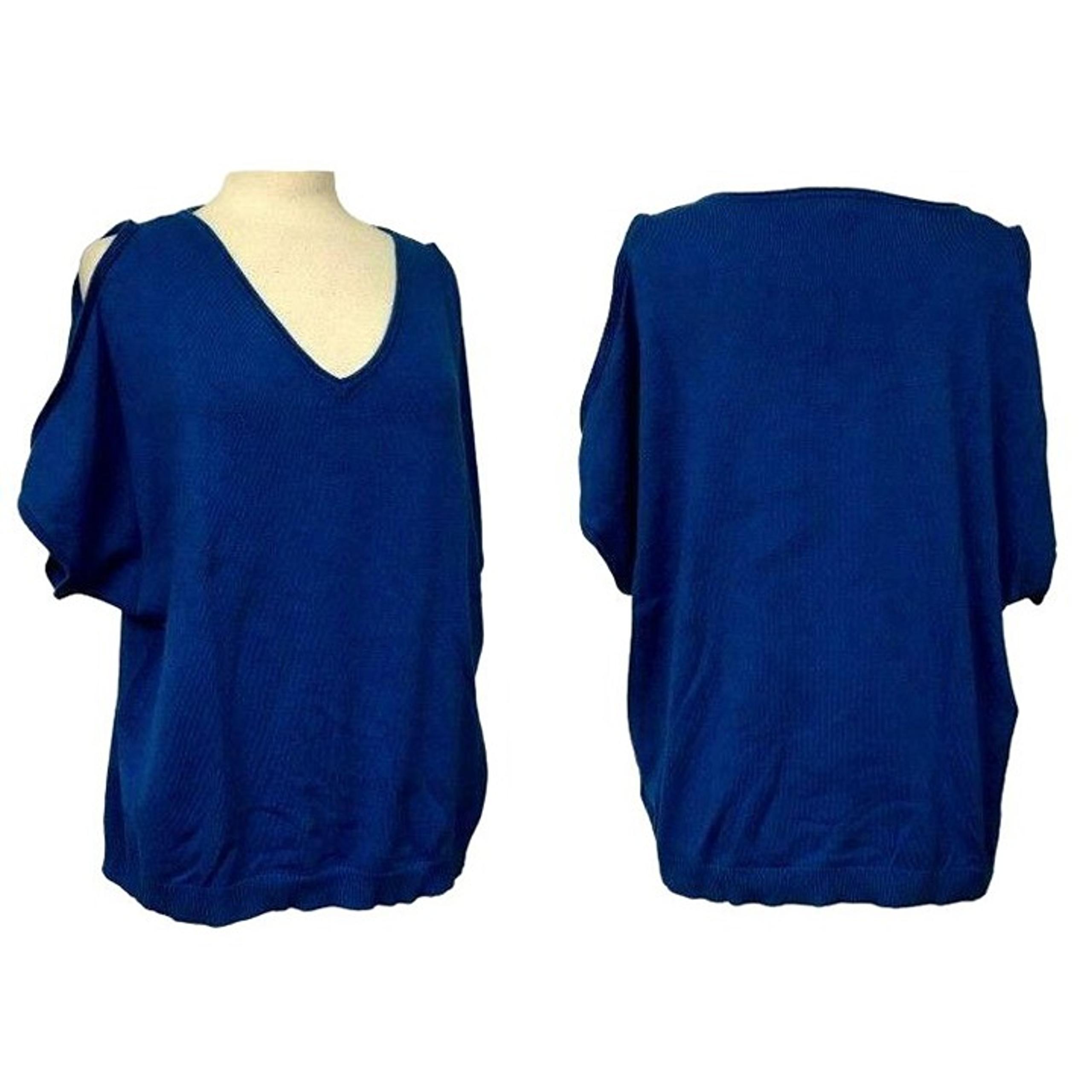 Joseph A. V-Neck Royal Blue Loose Fit Drop Cold Shoulder Pullover Knit Top Sz XL
