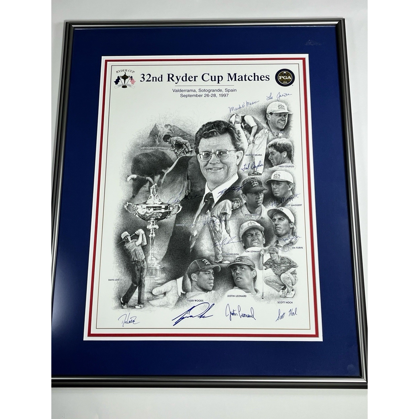32nd Ryder Cup PGA Golf Valdarama Spain 1997 Signed Poster Framed Tiger Woods