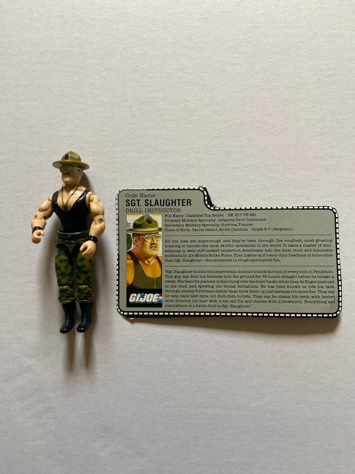SGT SLAUGHTER 1986 Hasbro GI JOE ARAH MAIL AWAY FIGURE W/ CARD GORGEOUS VINTAGE