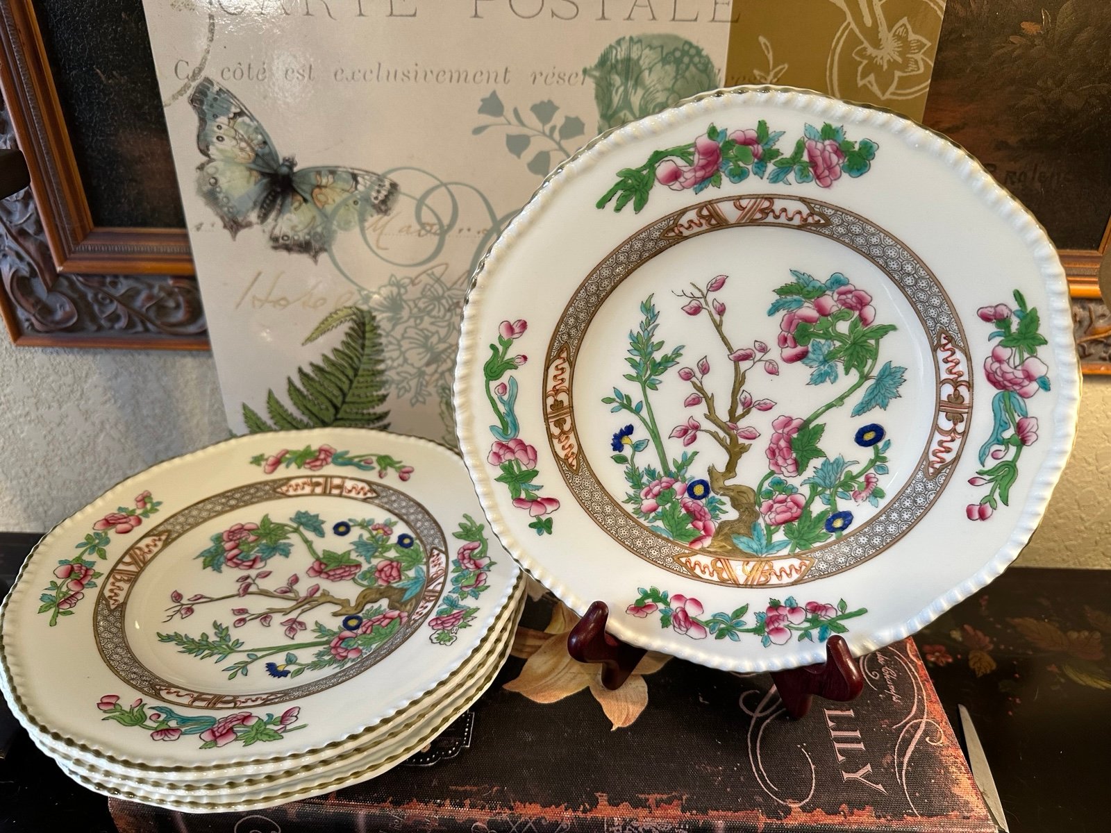 (4) Vintage Coalport-INDIAN TREE-9” Salad/Luncheon Plates-England-FREE SHIPPING-