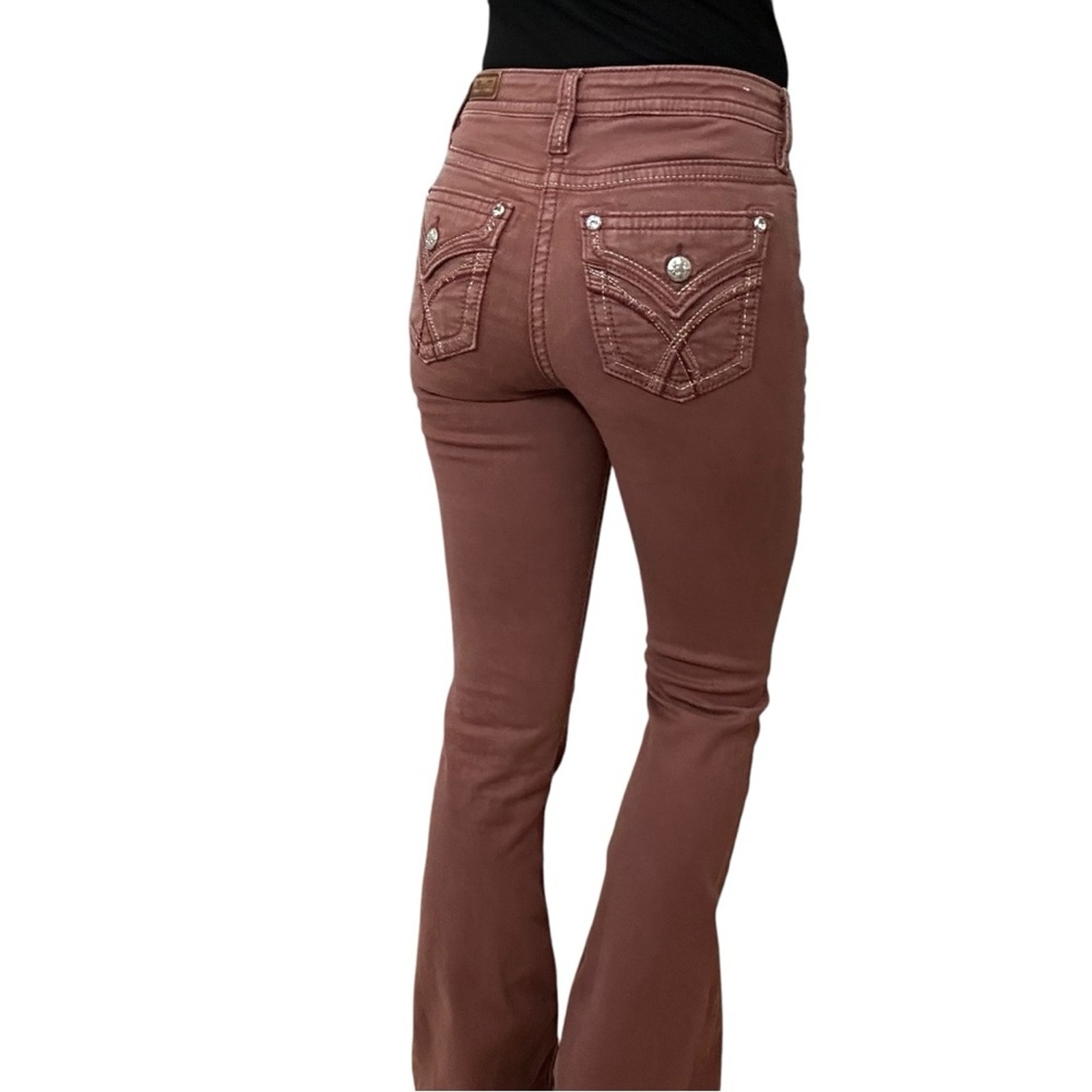 Miss Me Flare Jeans Dust Pink Y2K Bling Denim Casual Hippie Bimbo Size 26