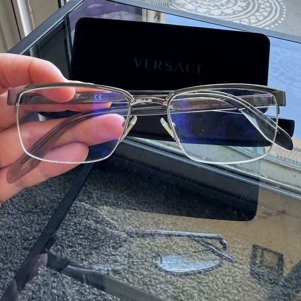 Versace Men’s Eyeglasses Frame Italy Rectangular Silver 1241 54-18-145 w\Case