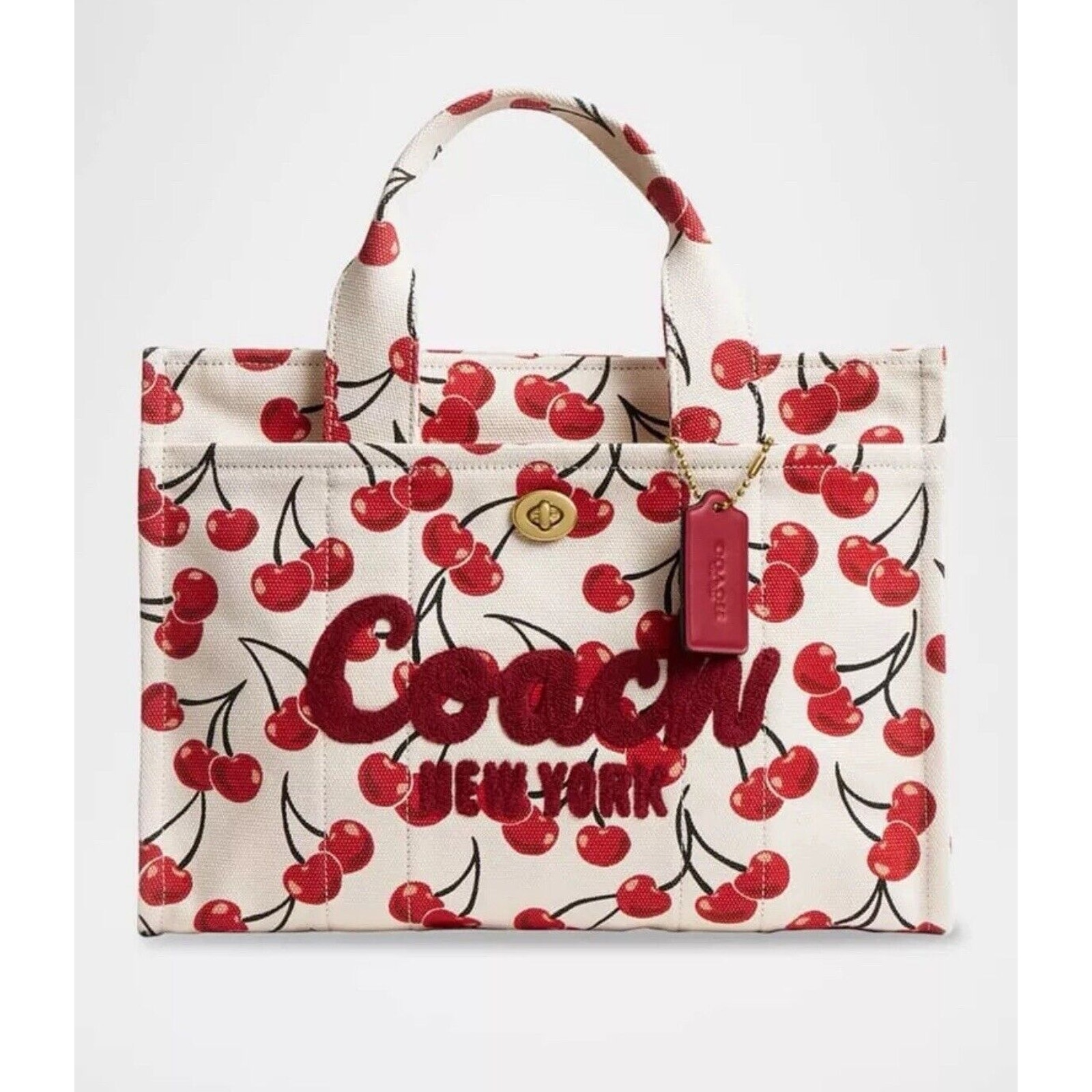 NWT Coach Large Cargo Cherry Print Canvas Tote Satchel Crossbody Bag CZ193