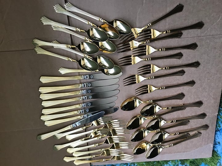 Gold plated EP SS Japan KANU Stainless Flatware - 40 pieces Vintage flatware