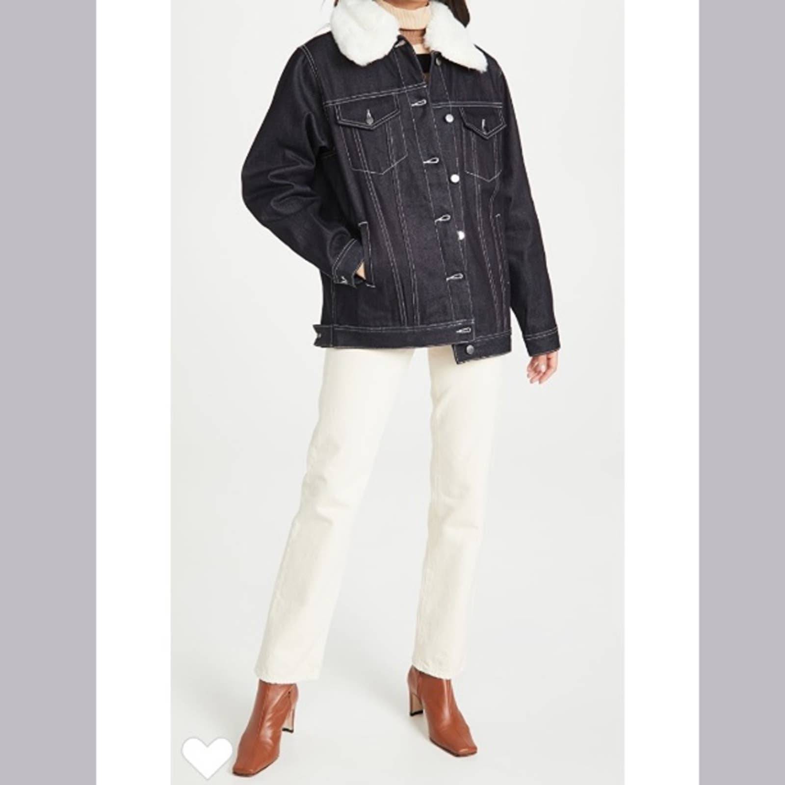Nwt WeWoreWhat Oversized faux fur collar denim Jacket sz M