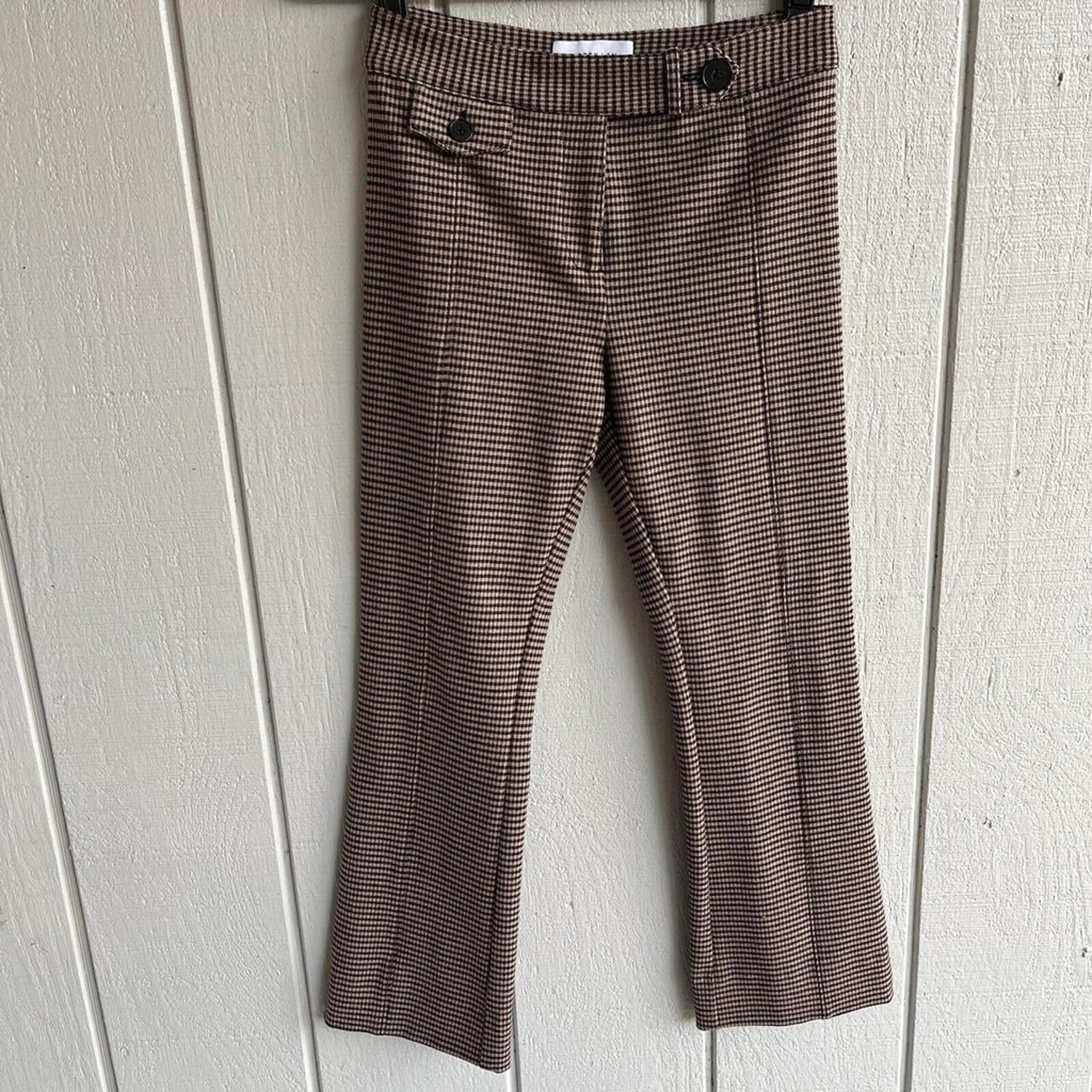 10 Crosby Derek Lam Gingham Plaid Flare Crop Flannel Trousers in Brown Size 0