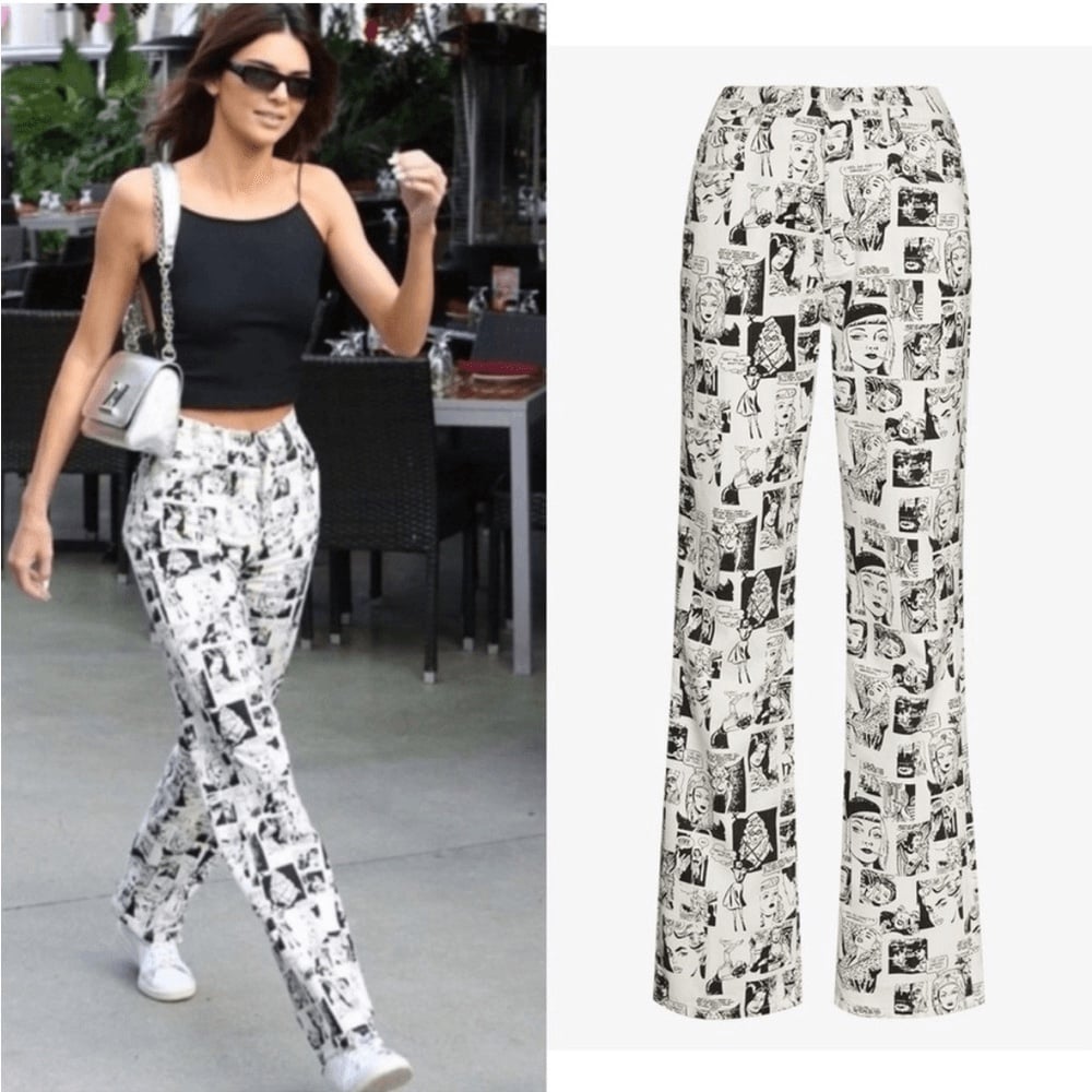 Reformation Petites Newsprint High Rise Straight Long Jeans