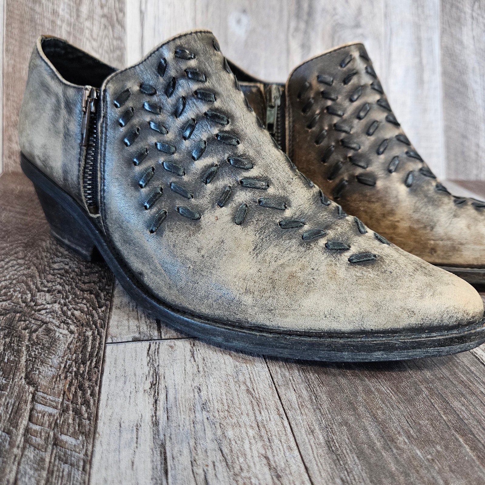 Free People Leather Boots Indio Boho Western Cowgirl Size 38 7.5 Ankle Zip Rodeo