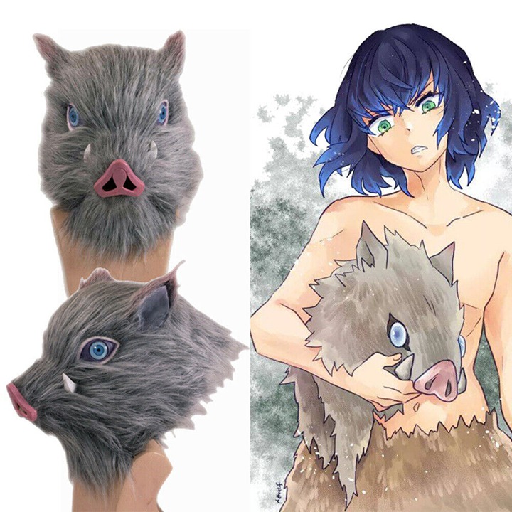 Demon Slayer Inosuke Mask Latex Anime Cosplay Costume Props for Halloween