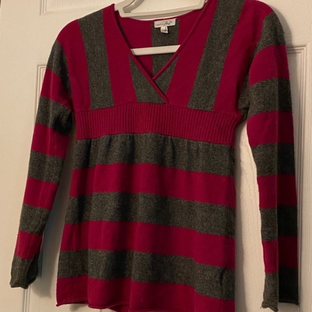 Joie Womens Gray/Pink Striped 100% Cashmere Sweat