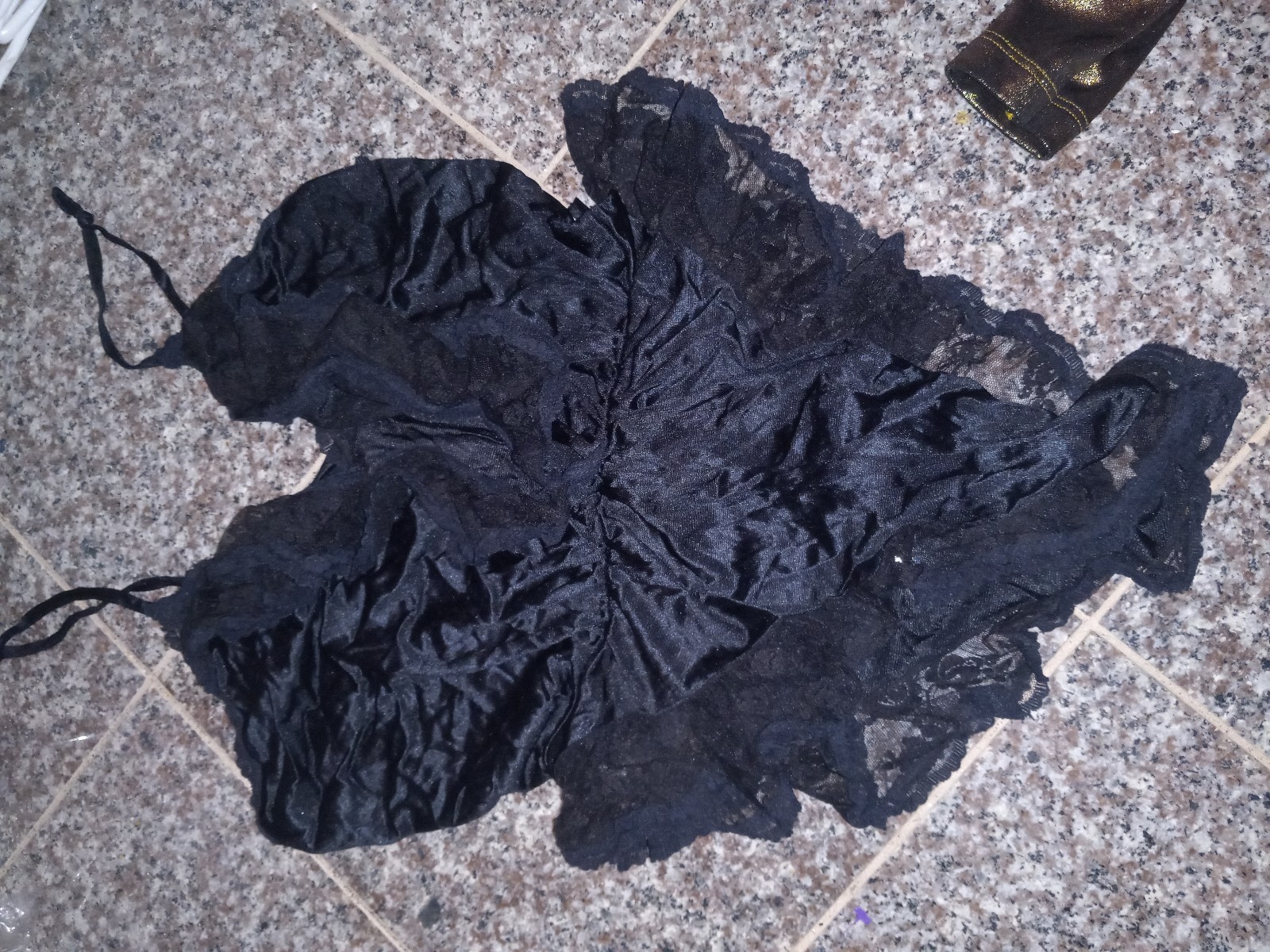 Vintage black lace satin teddy bodysuit