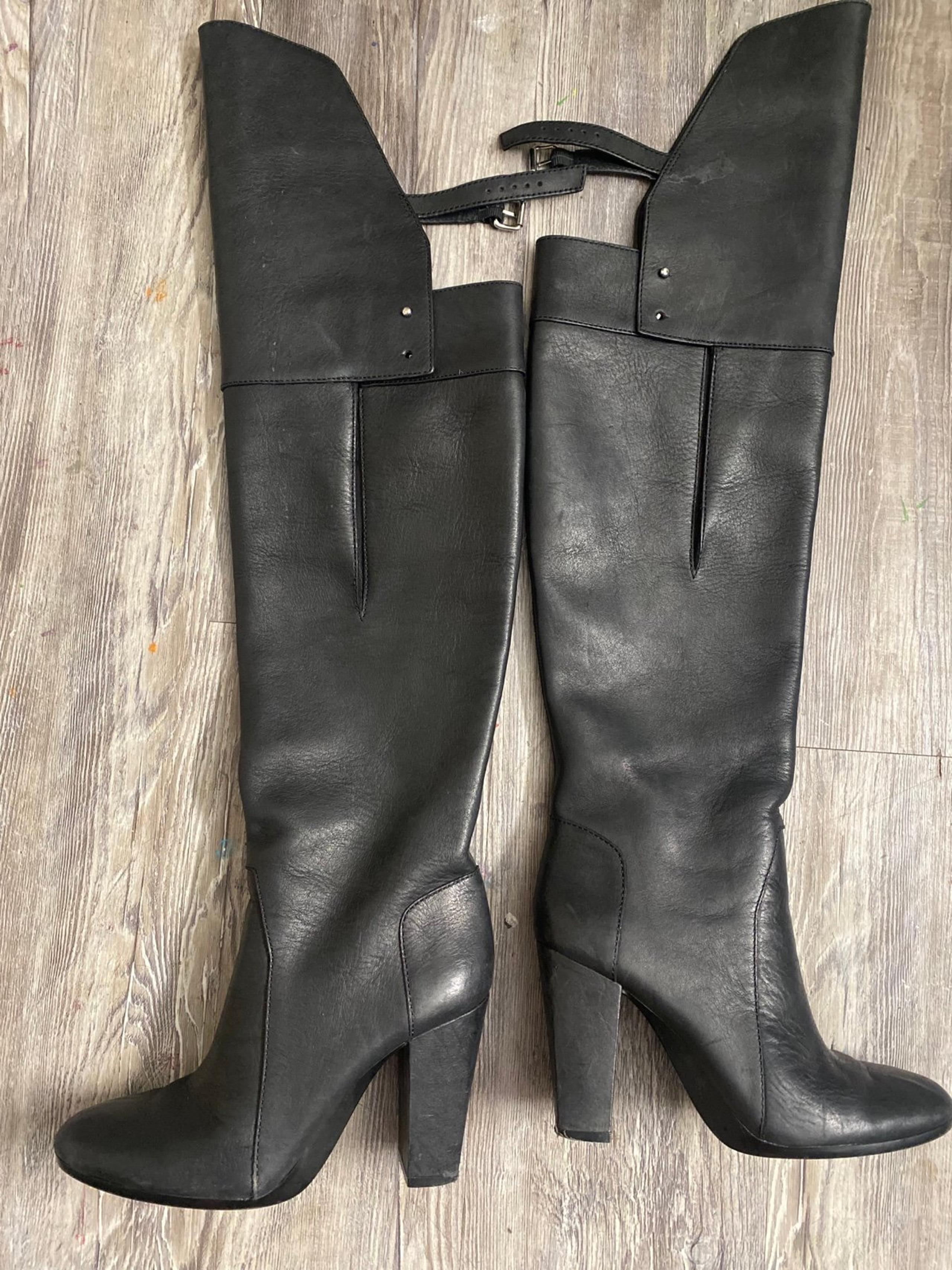 39.5/9 3.1 Phillip Lim Black Real LEATHER OVER THE KNEE HIGH HEEL BOOTS ITALY
