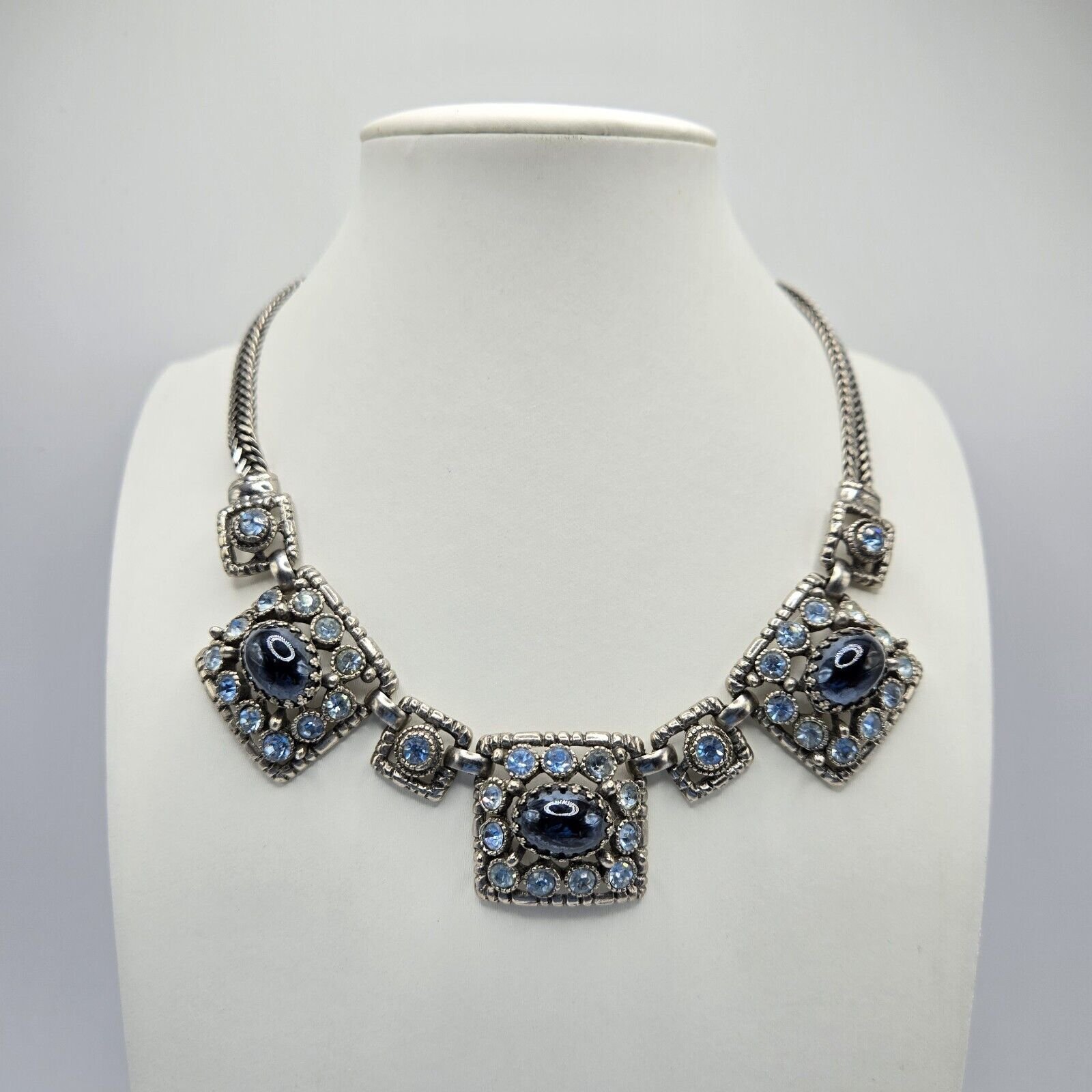 Selro Selini Choker Necklace Rhinestone Silvertone Statement Brutalist Modernist