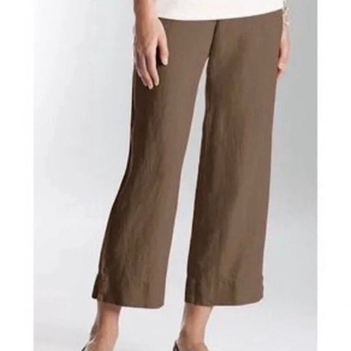 J. Jill Love Linen Wide Leg Cropped Pants High Rise Lagenlook Brown Medium