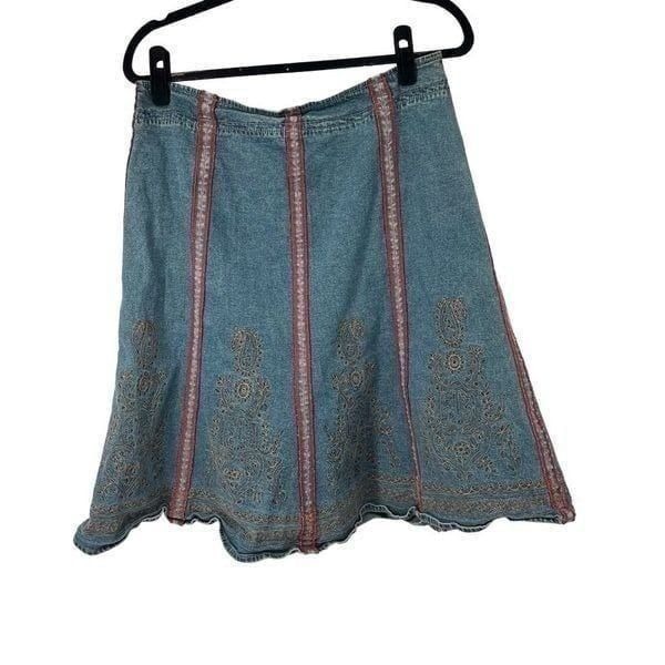 Vintage Motto Jean Denim Red Ribbon Floral Embroidered Detail Sz M women’s