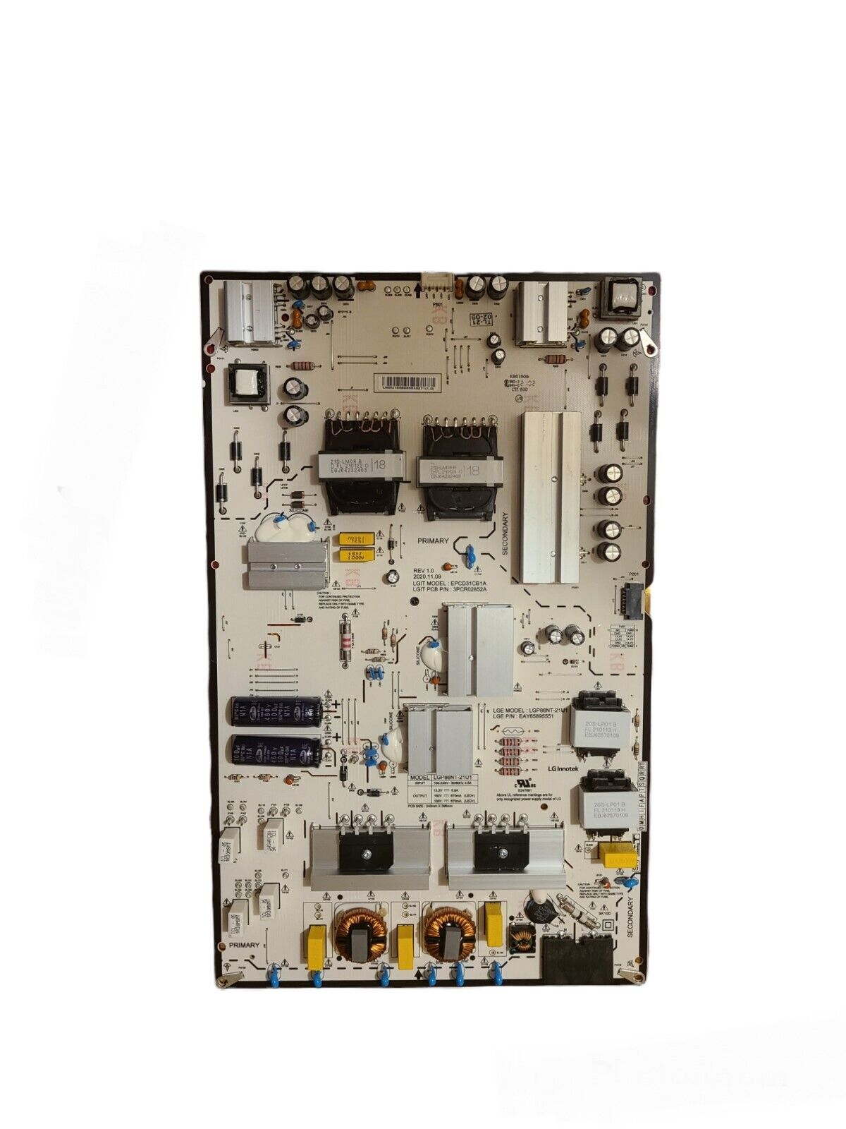 LG 86UP8770PUA POWER SUPPLY BOARD LGP86NT-21U1, EAY65895552, P/N 3PCR02852B