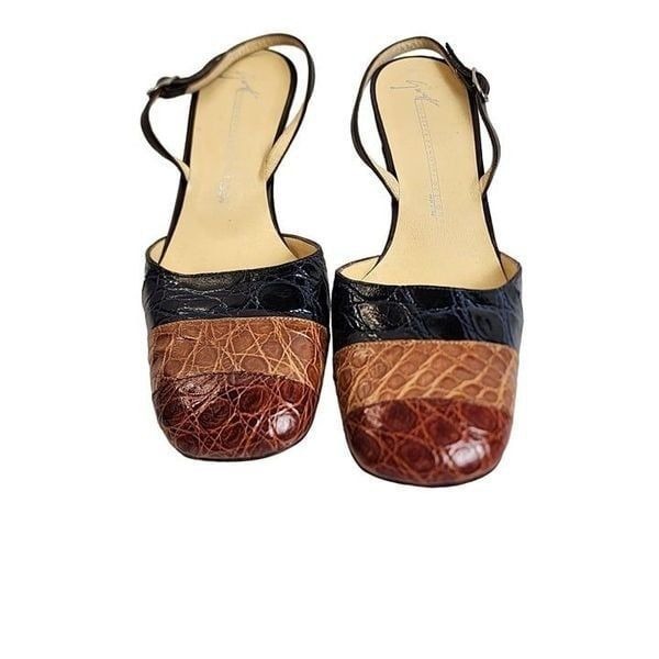Giuseppi Zanotti Kitten Heel Color Block Sling Back Women's Size 37.5 Shoes