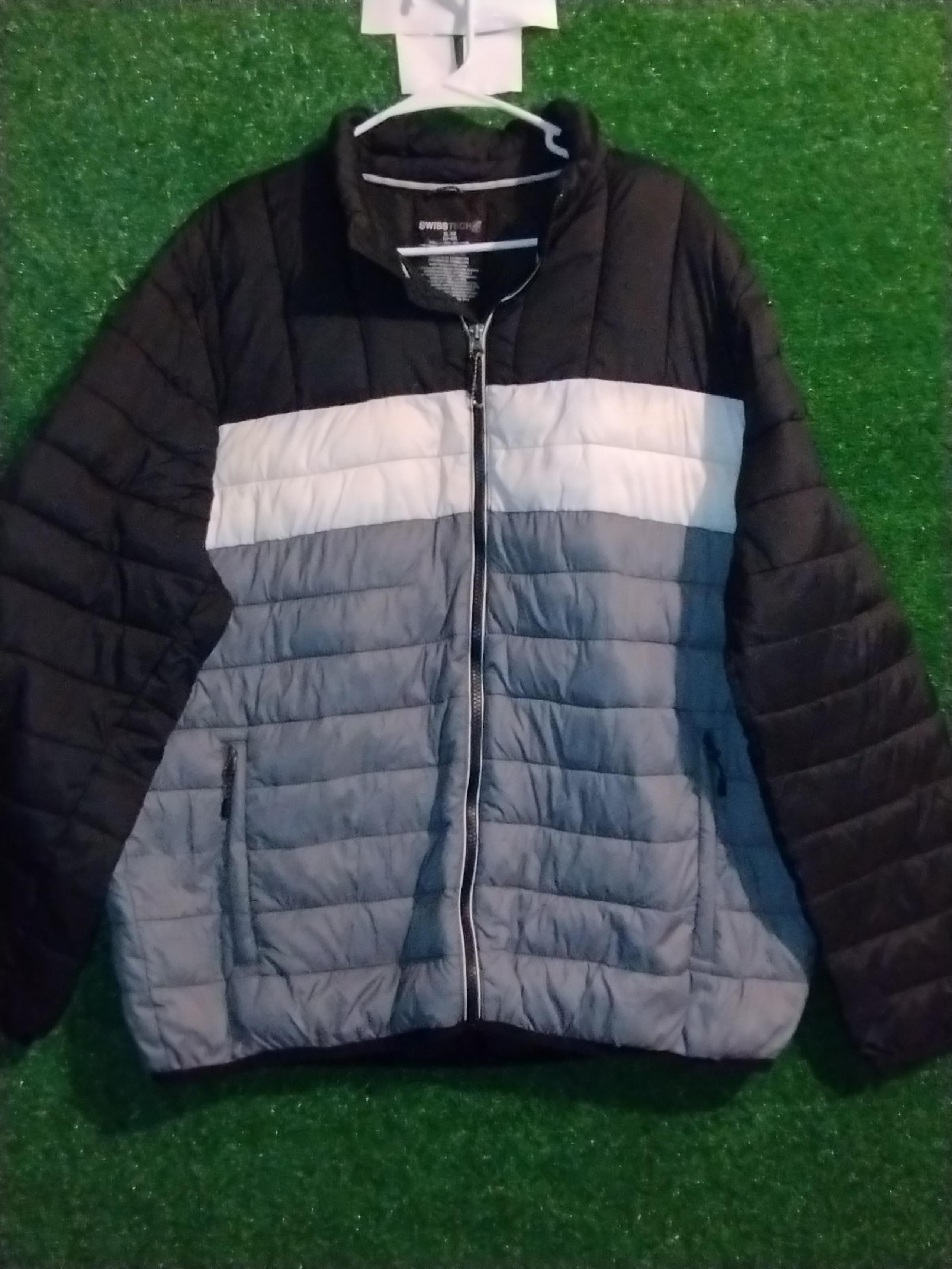 Swiss Tech Light Puff Zip Up Jacket Mens Size XL Black Grey White Nice