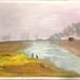 Landscape painting shimmering lake wall art