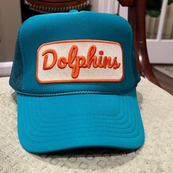 Otto Dolphins Trucker Hat Teal Orange Embroidered Patch Snapback Cap