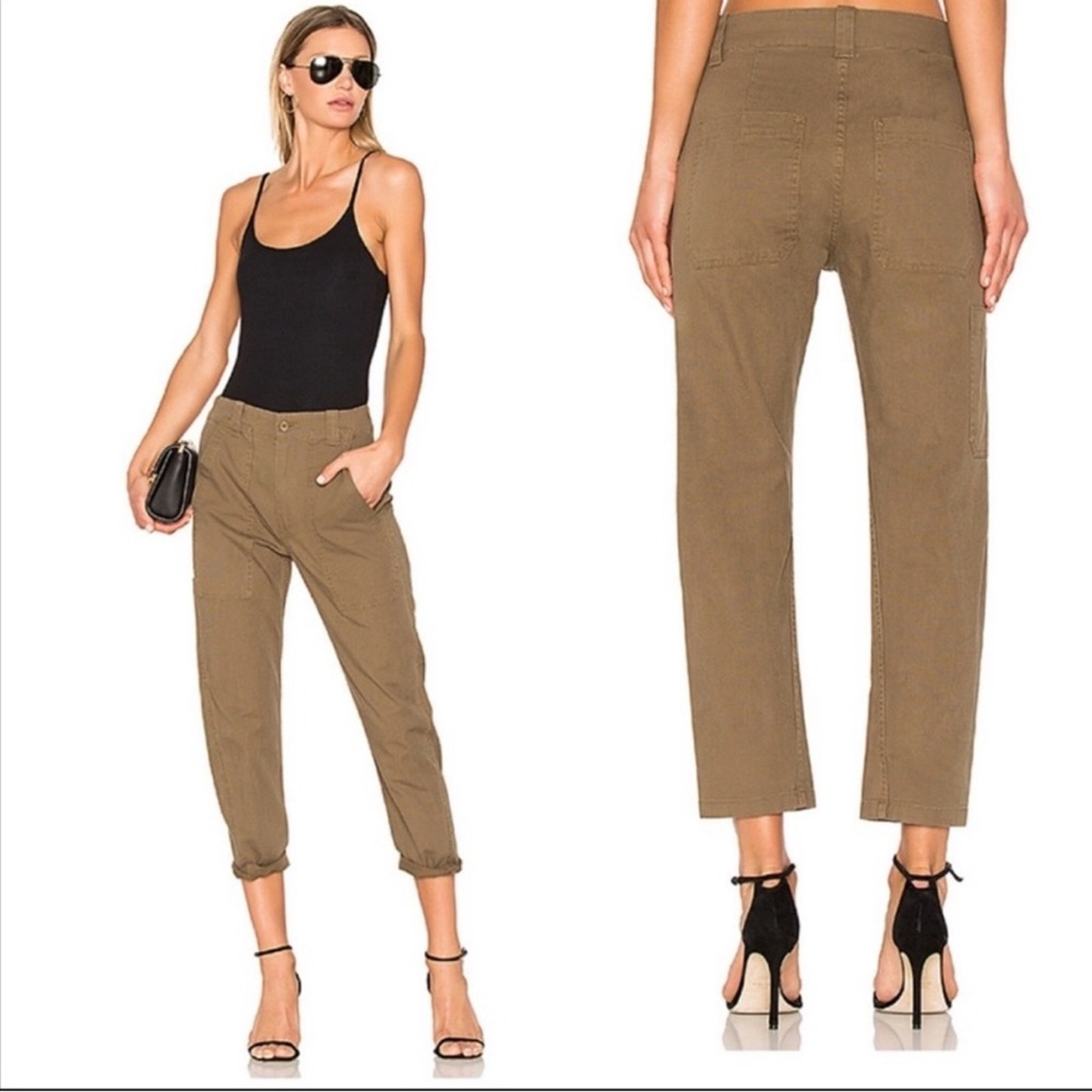 Vince - women’s green / brown cotton Utility high rise Cropped cargo pants SZ 10