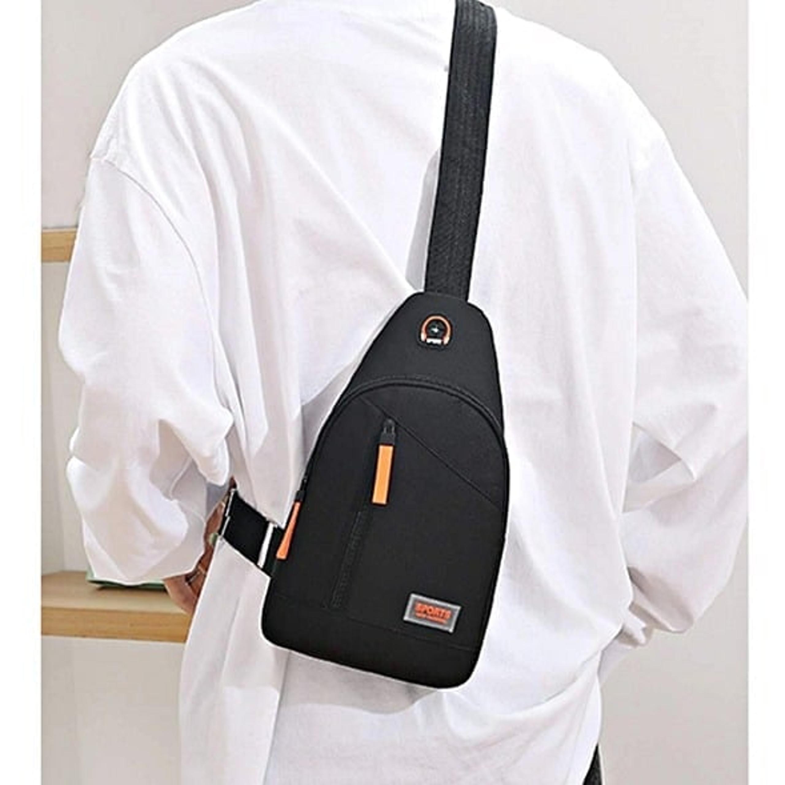 NEW Mens Black Canvas Sling Bag, Trendy Crossbody Chest Bag, Unisex Backpack
