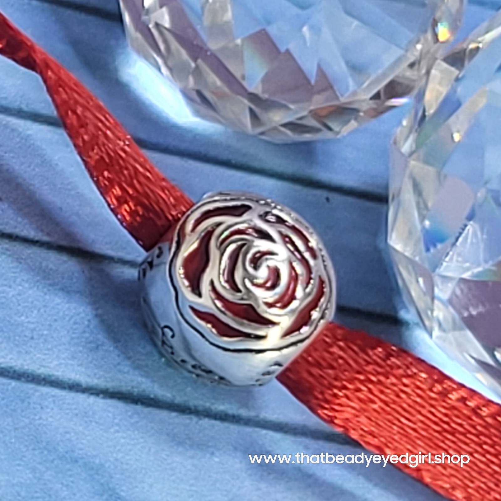 Pandora S925 Sterling Silver Beauty Beast Red Rose Charm Bead