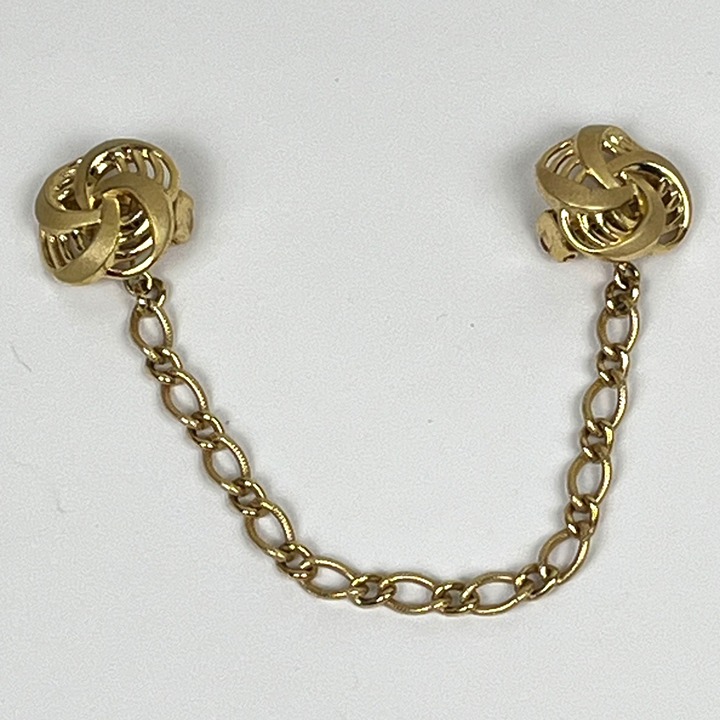 Vintage Crown Trifari Gold-Tone Sweater Guard Clips with Chain
