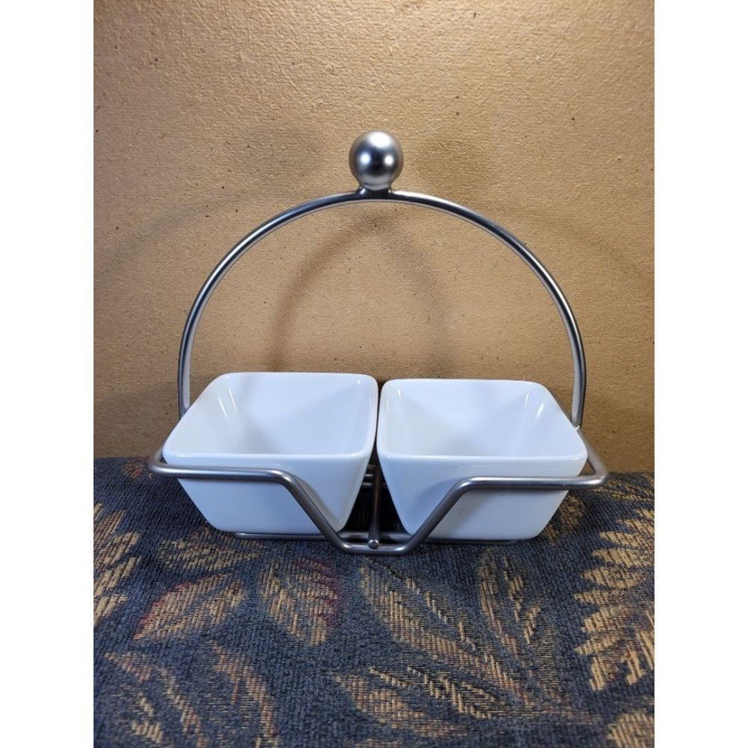 Pampered Chef Small Caddy with two Simple Addition White Bowls