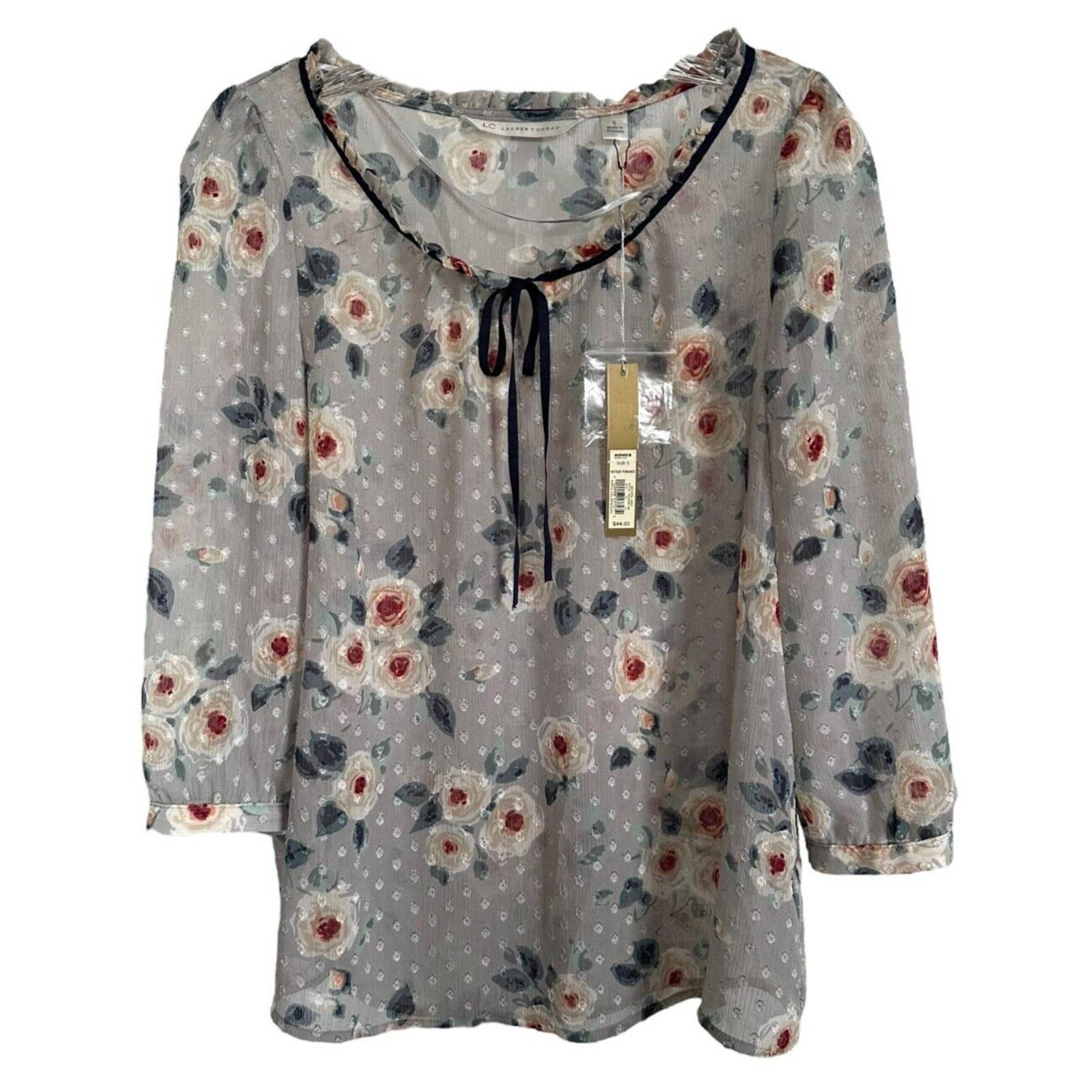 LC Lauren Conrad Women's Antique Romance Ruffle Collar Blouse Size S Floral