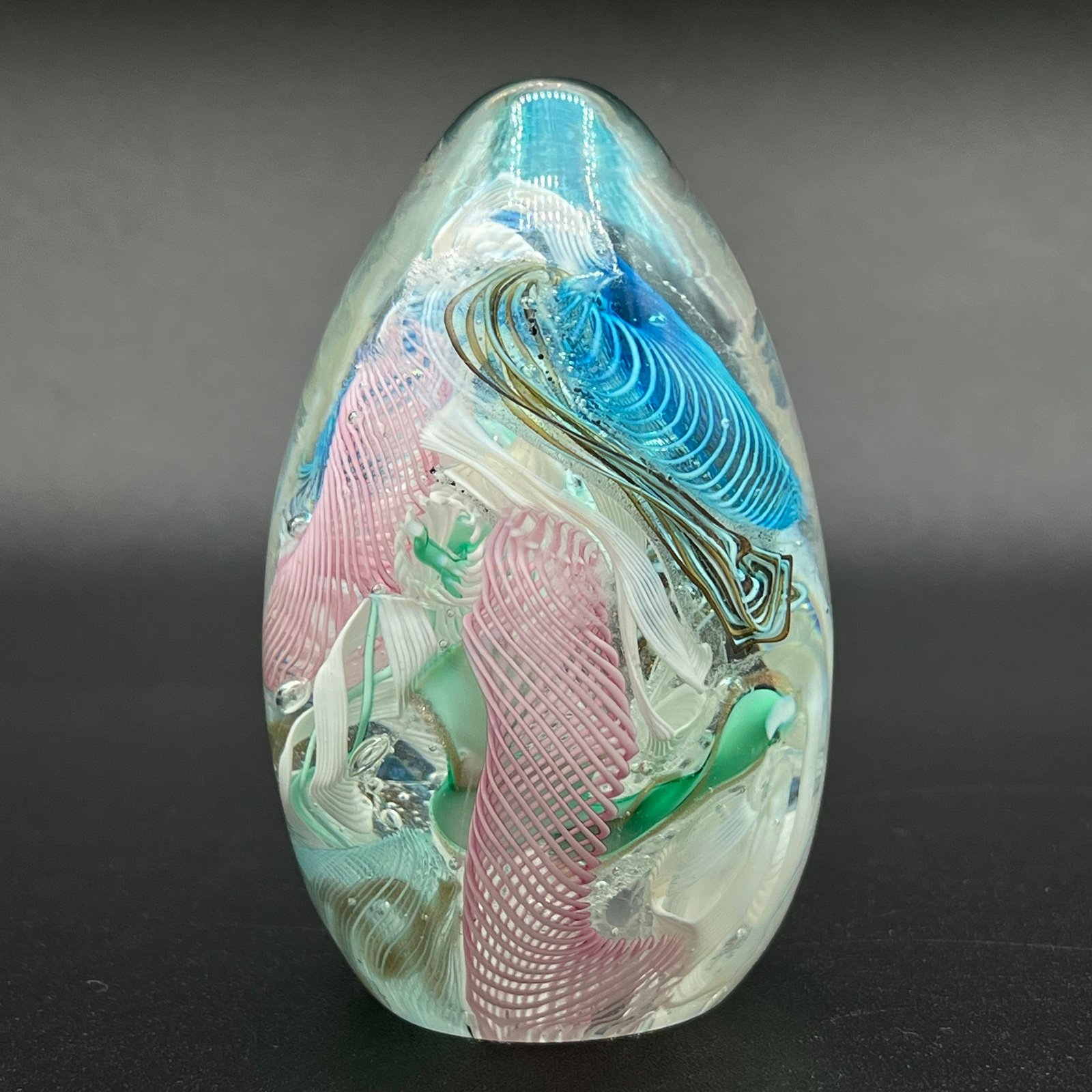 Murano Italy Fratelli Toso Scramble Latticino Ribbon Tutti Fruitti Paperweight
