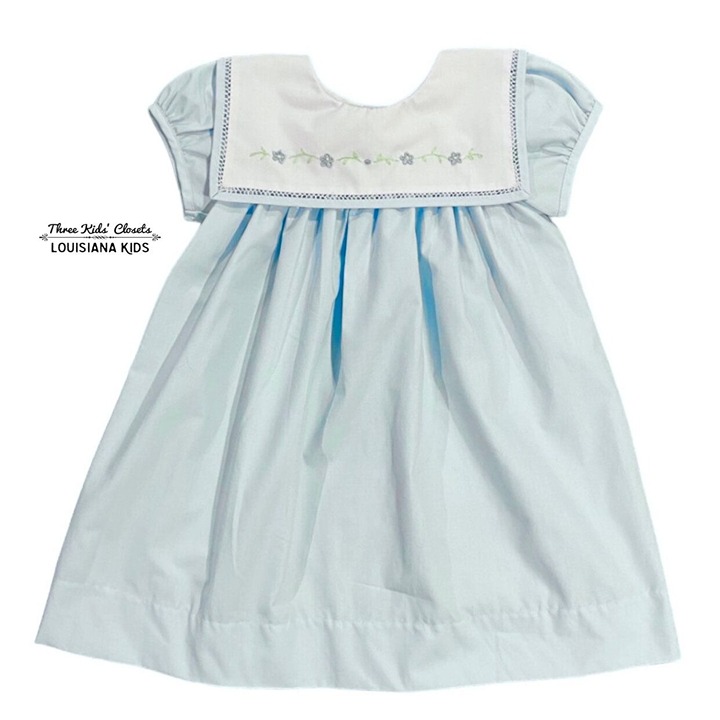 NEW Lulu Bebe 12m Blue Embroidered Collar Dress