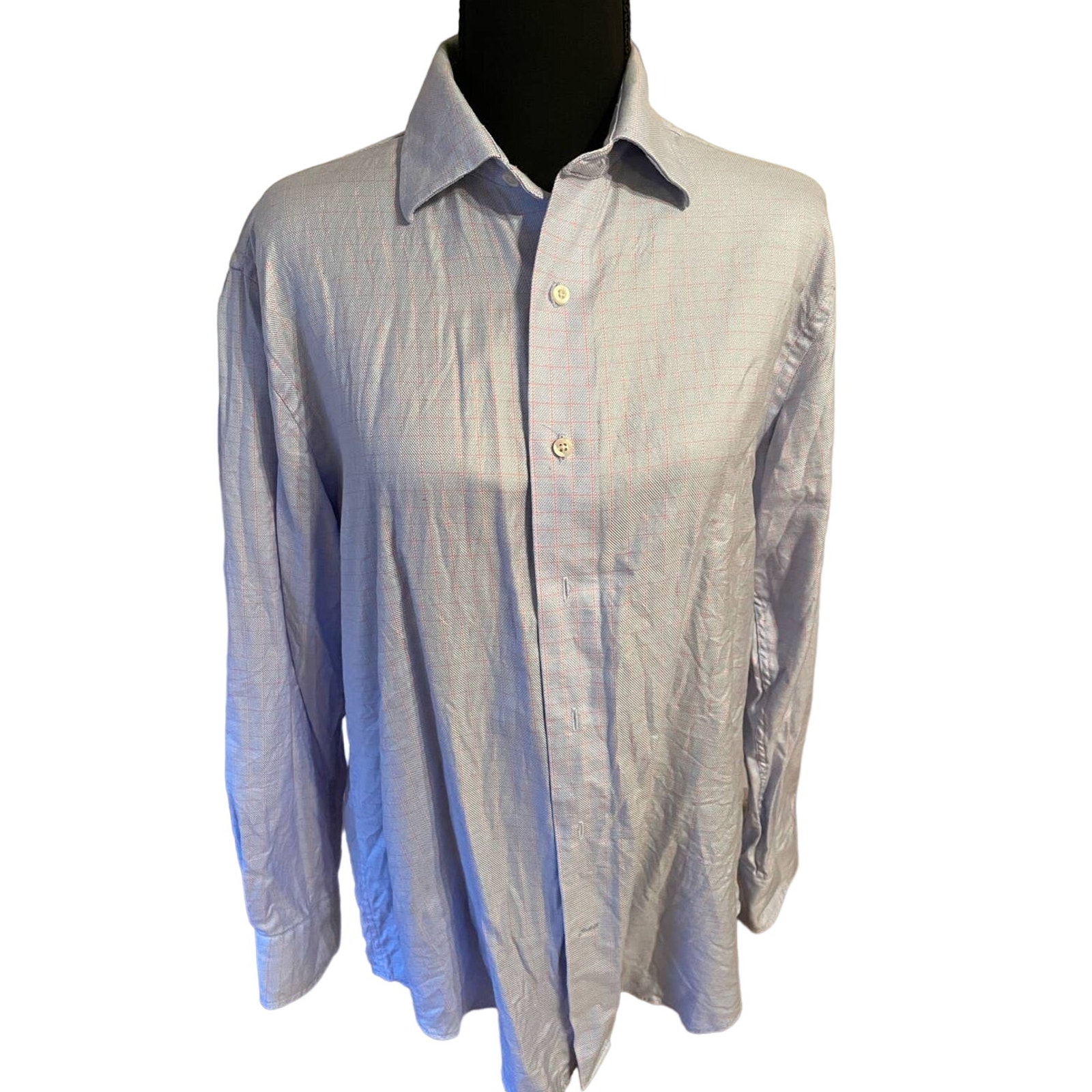 SAKS 5TH AVENUE Blue Plaid Cotton Dress Shirt Top Size 16 32/33