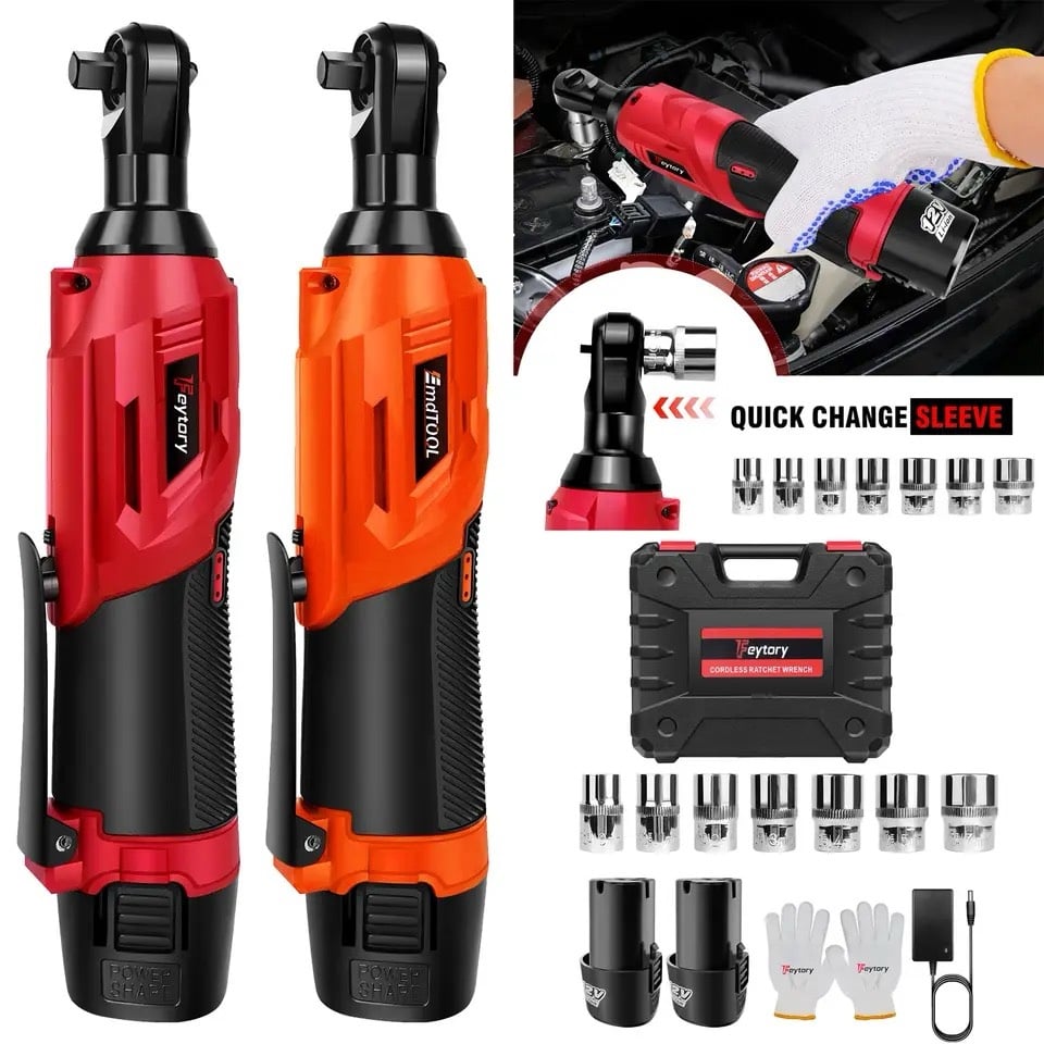 Cordless Electric Ratchet Wrench Set 3/8 12V Power Ratchet Tool Kit