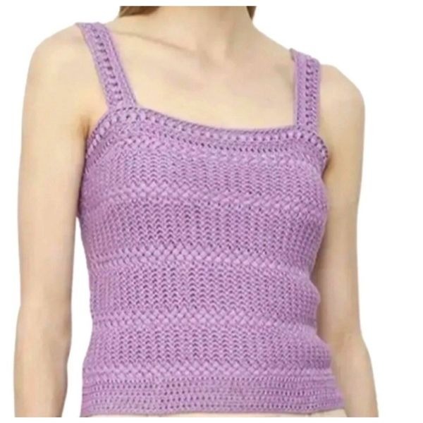 Vince Crochet Square Neck 100% Organic Cotton Cropped Tank in Lavender NWT Size