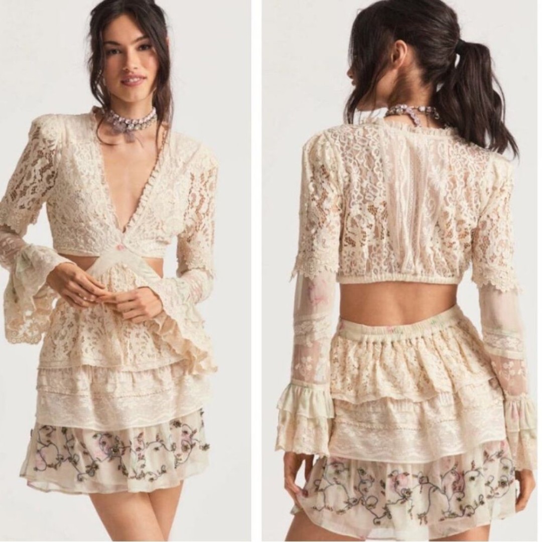 LoveShackFancy Karine Floral Cut Out Viole Mini Dress Lace XXL