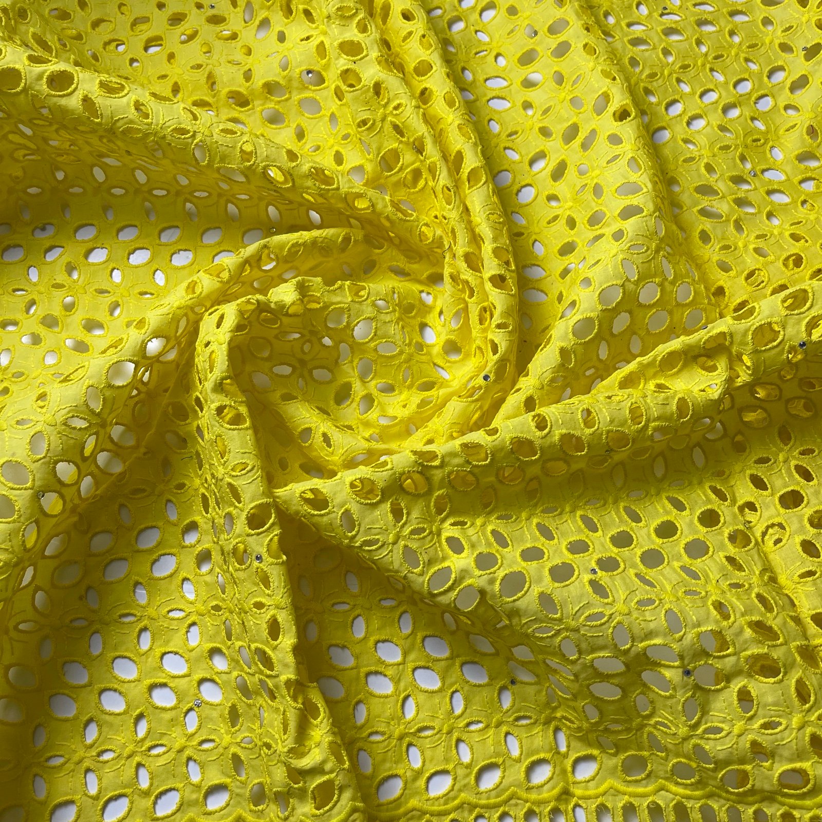 Yellow Broderie Anglaise Lace Cotton Eyelet Cutout Fabric