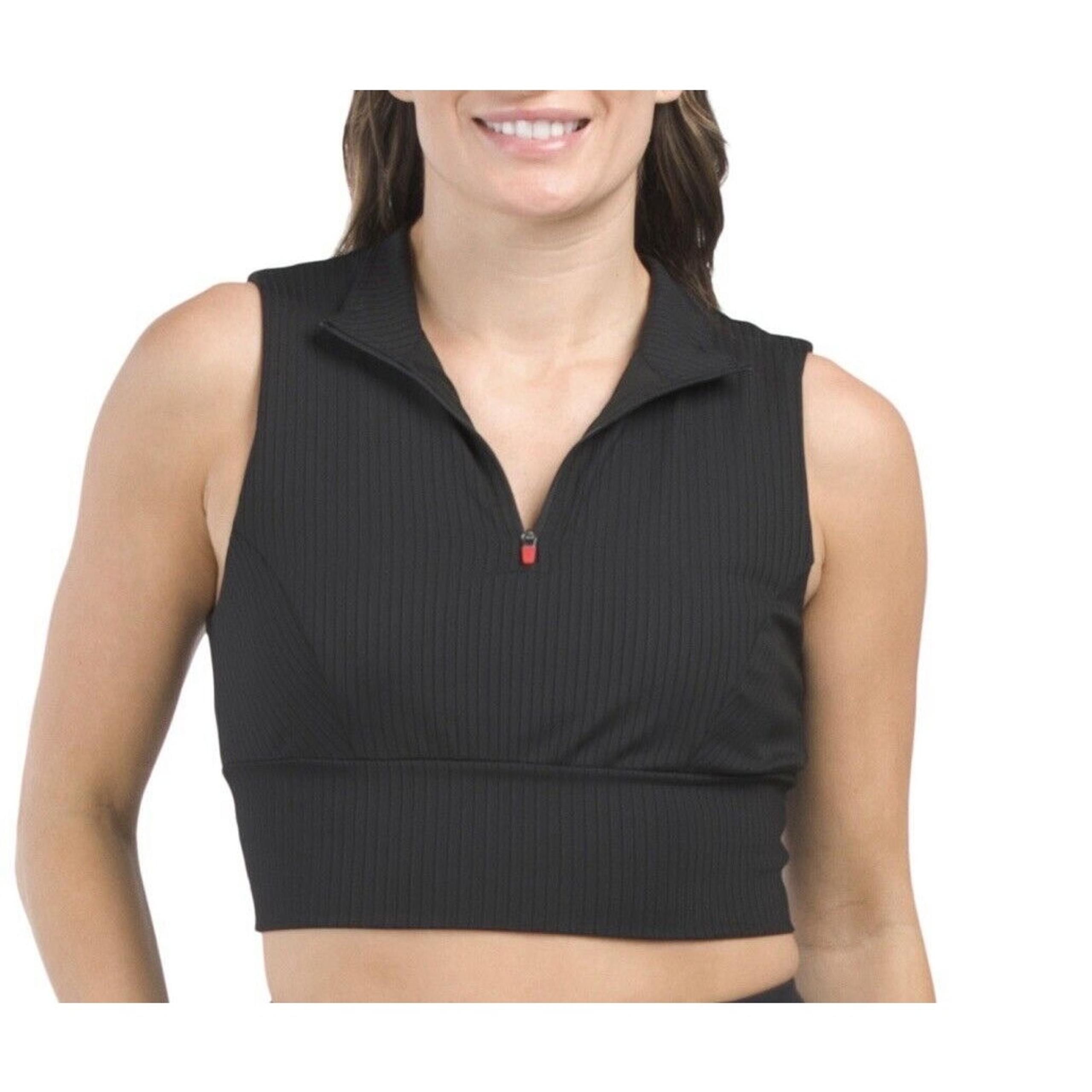Spyder Active Size XL Black Half Zip Ribbed Mock Tank Top with Sport Bra NWT