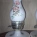 Vintage pair of Milk Glass Hurricane Lamps with Pink Flowers