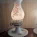 Vintage pair of Milk Glass Hurricane Lamps with Pink Flowers